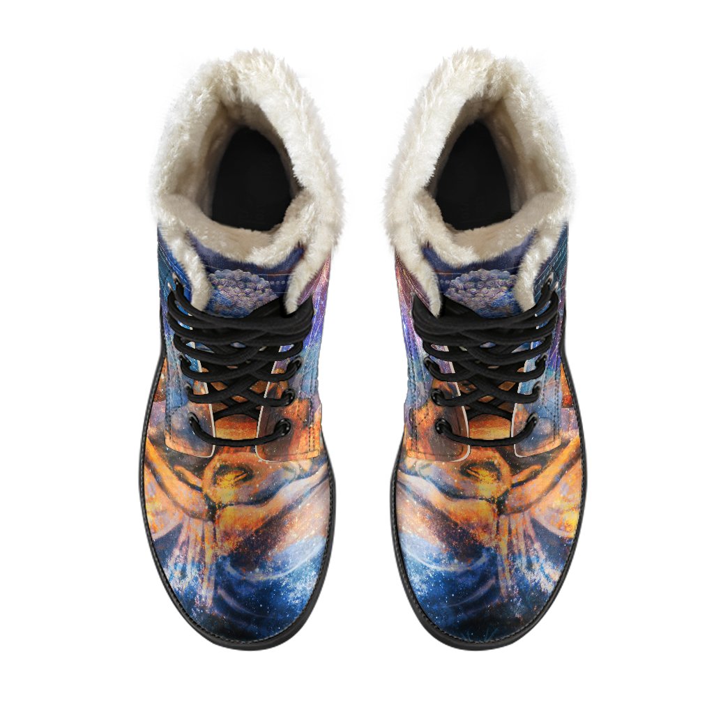 Buddha Mandala Faux Fur Leather Boots: Groovy Hippie Style - 4