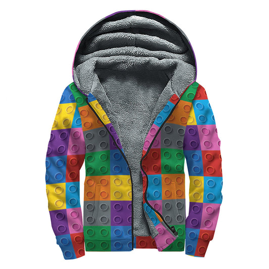 Peaceful Patterns: Hippies Sherpa Lined Zip Up Hoodie - 1