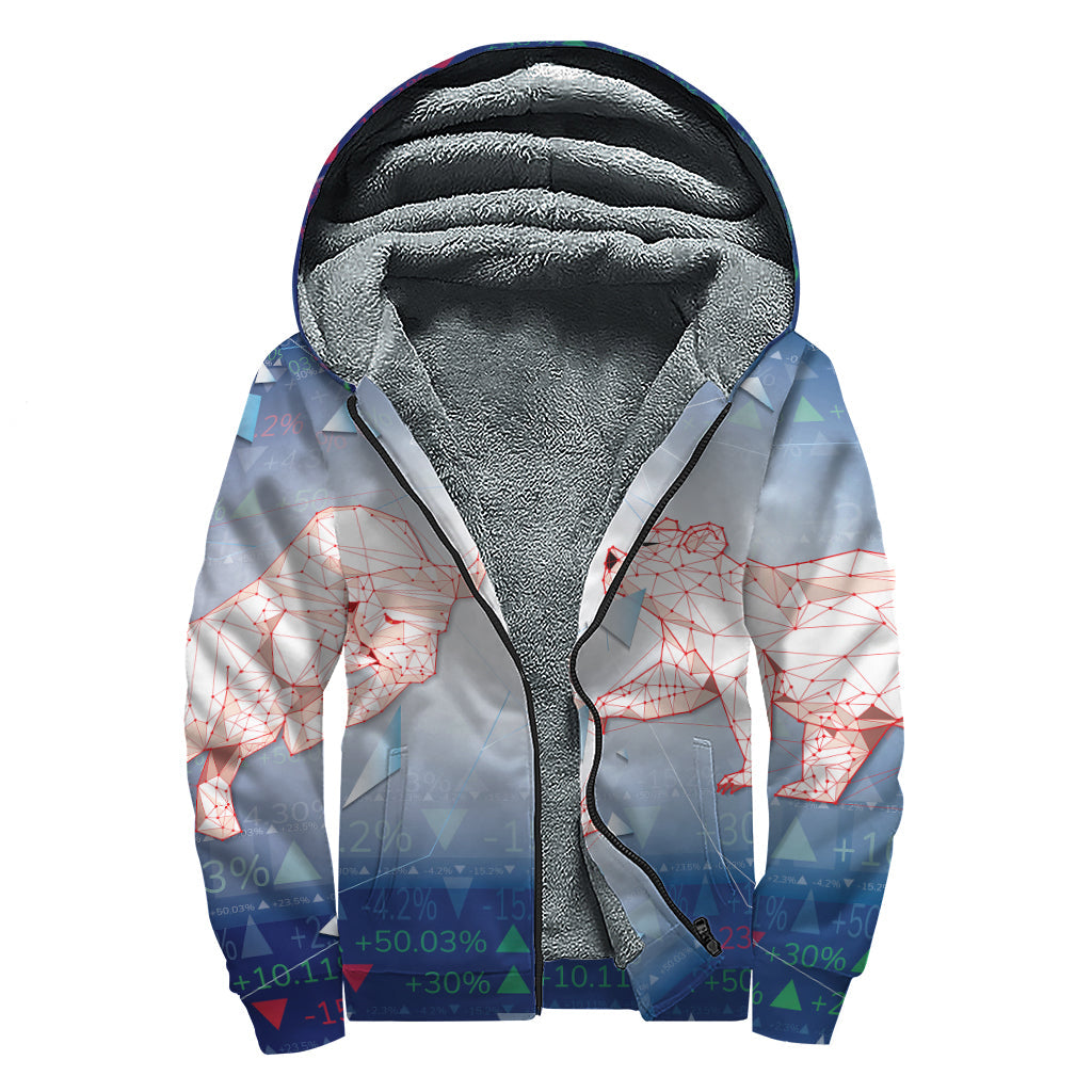 Bull and Bear Stock Market Print Sherpa Lined Zip Up Hoodie for the Retro Hippie - 1