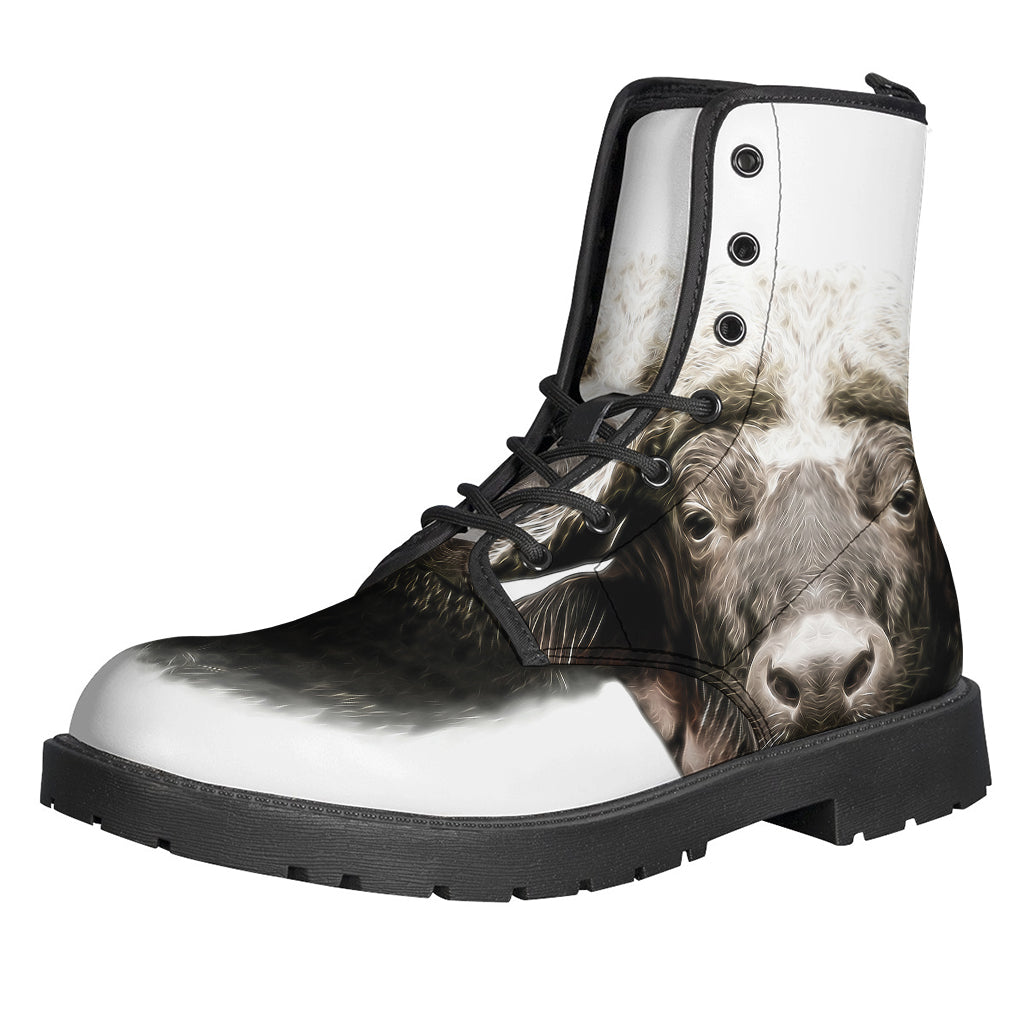 Groovy in Leather: Bull Portrait Print Lightweight Boots for Hippies - 1