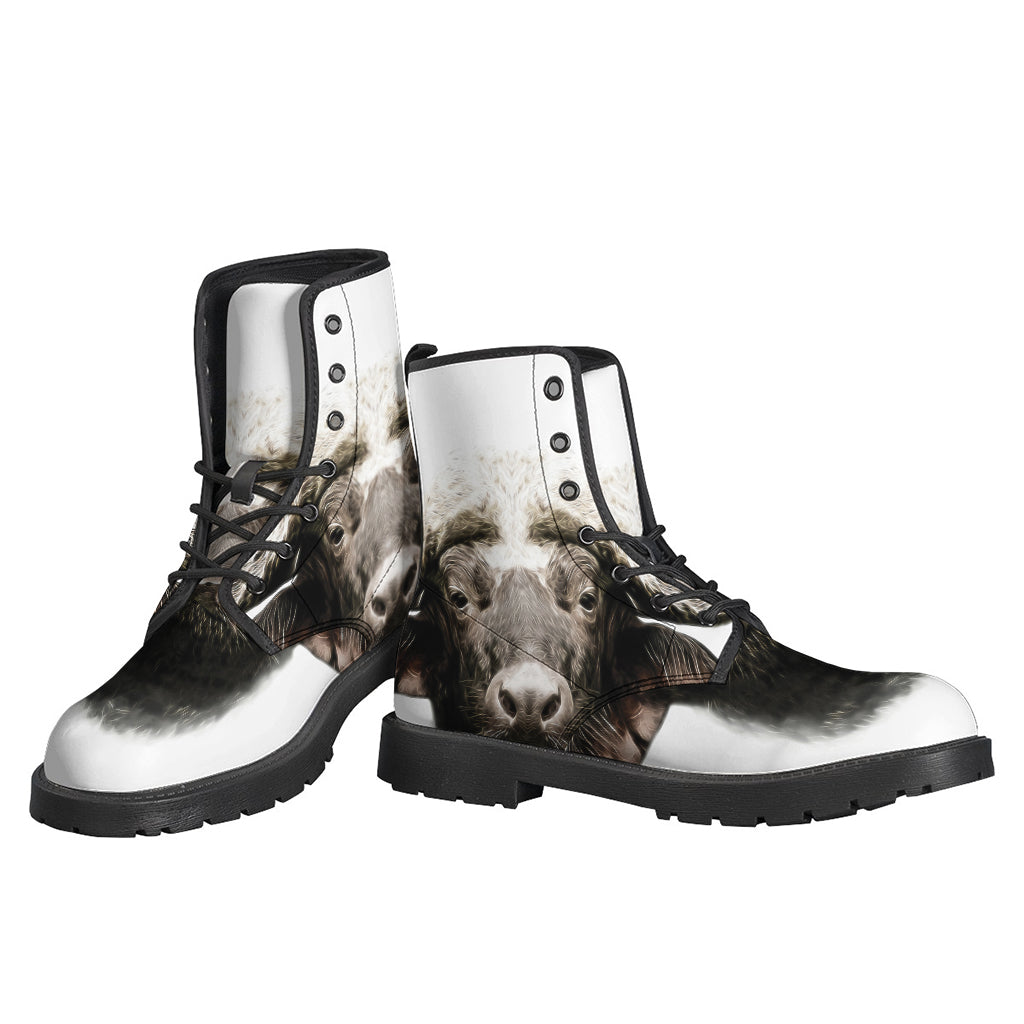 Groovy in Leather: Bull Portrait Print Lightweight Boots for Hippies - 3