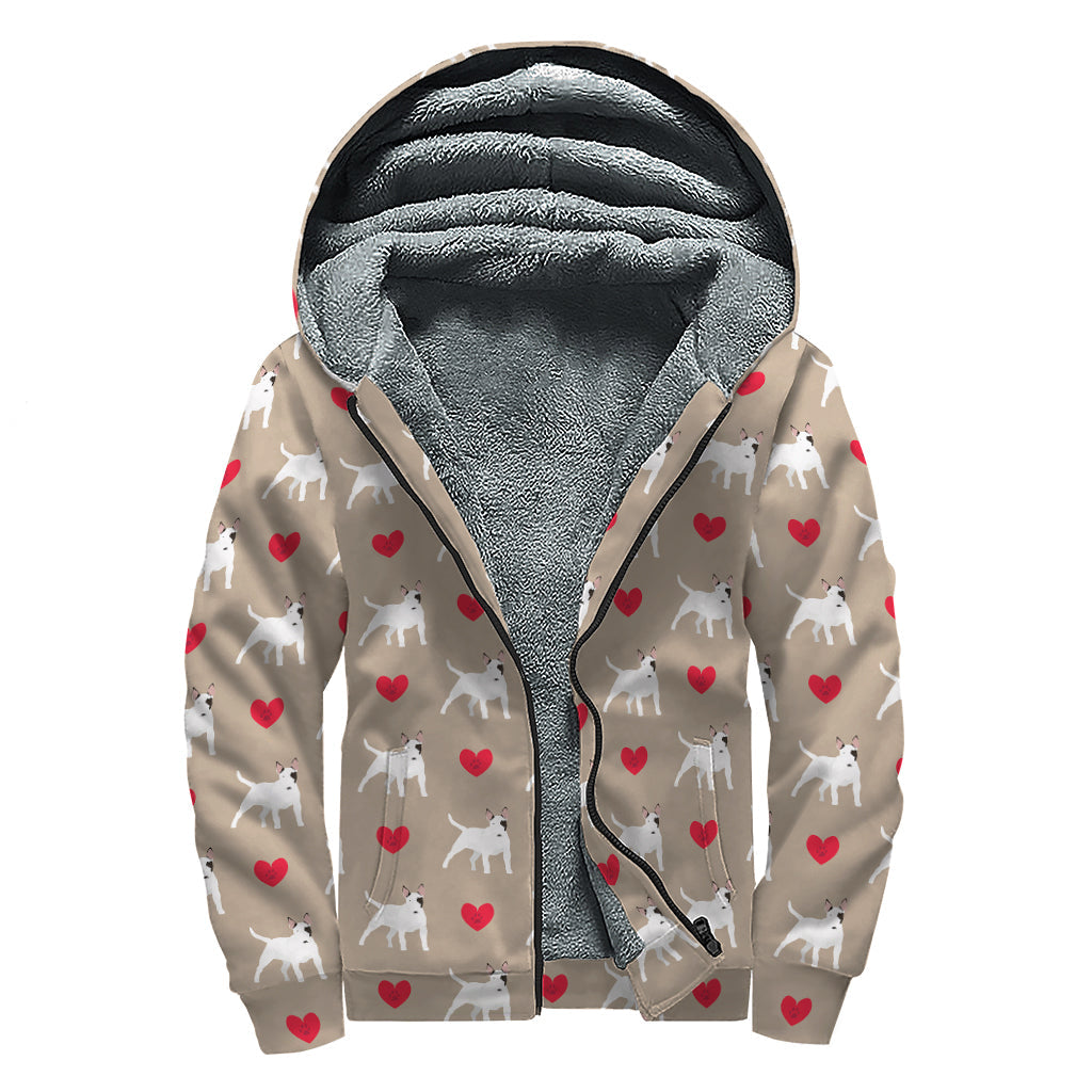 Bull Terrier Heart Pattern Print Sherpa Lined Zip Up Hoodie - 1