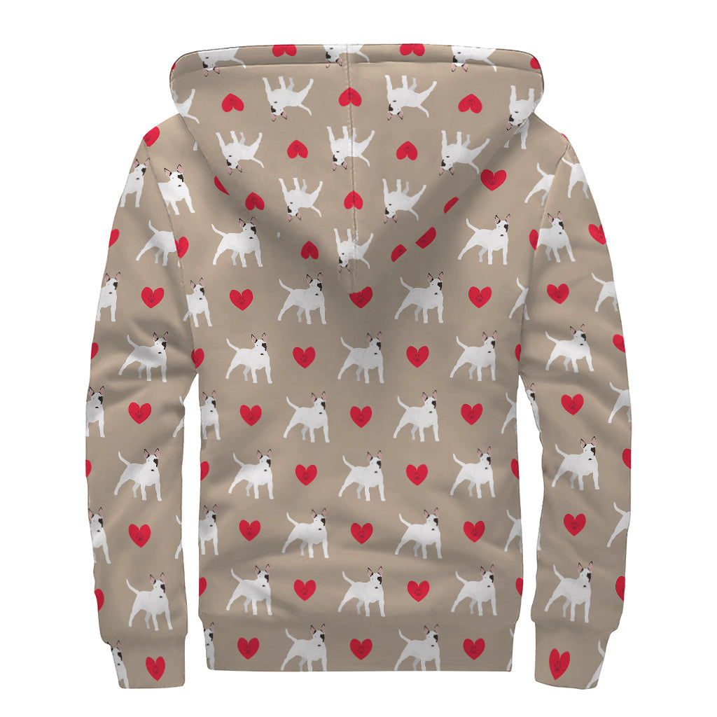 Bull Terrier Heart Pattern Print Sherpa Lined Zip Up Hoodie - 2