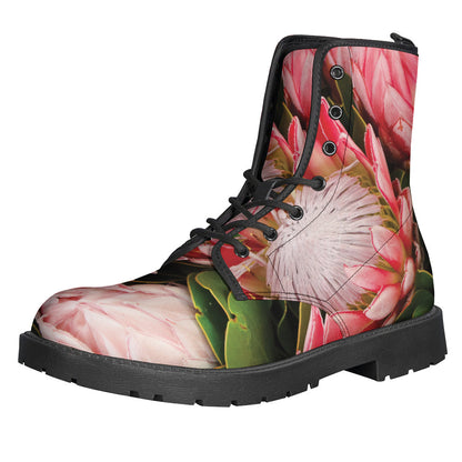 Bunches of Proteas Print Leather Hippie Boots - 1