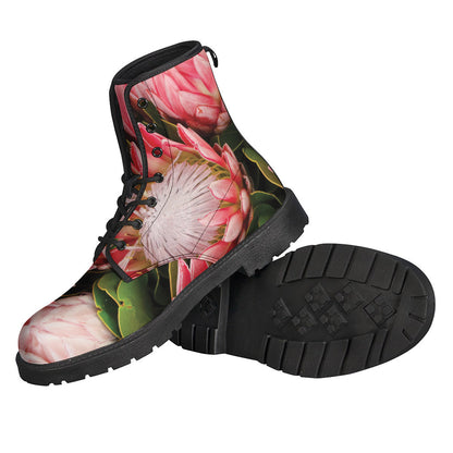 Bunches of Proteas Print Leather Hippie Boots - 2