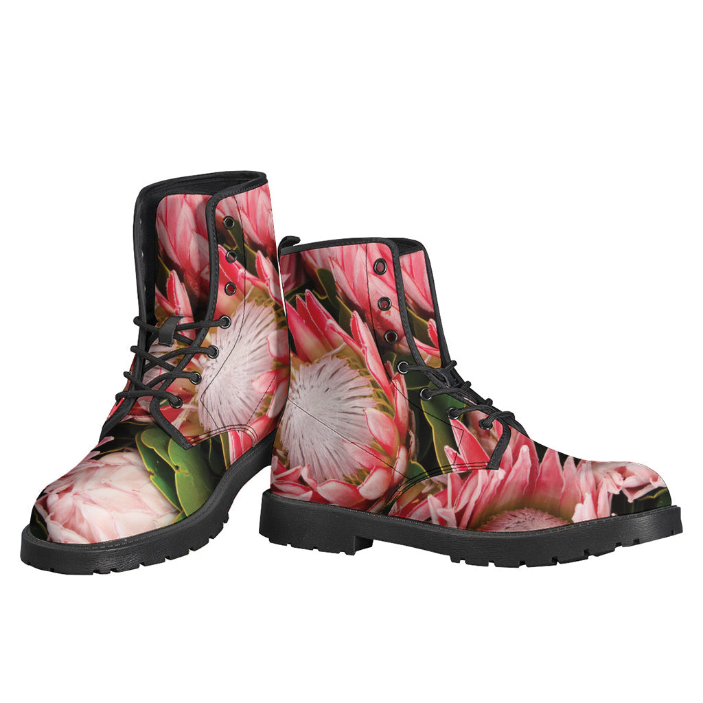 Bunches of Proteas Print Leather Hippie Boots - 3