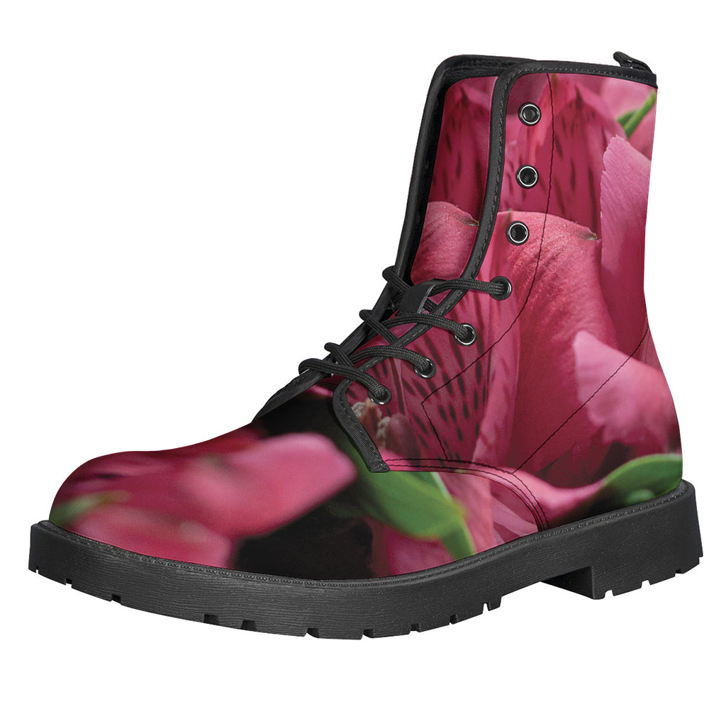 Burgundy Alstroemeria Print Leather Boots for the Boho-Chic Hippie - 1