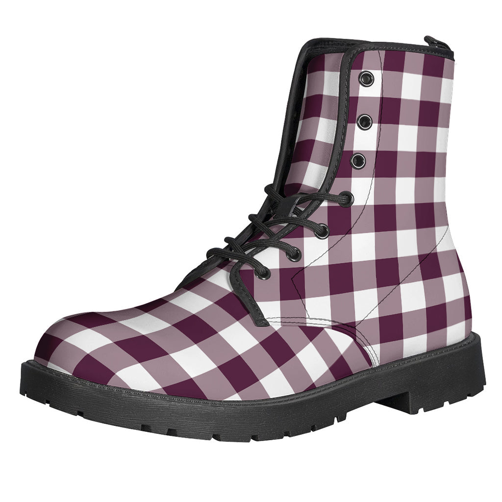 Burgundy and White Check Pattern Leather Boots: Embrace Your Inner Hippie - 1