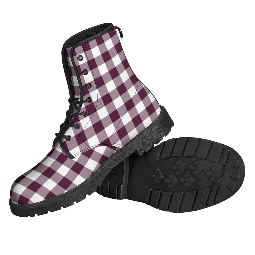 Burgundy and White Check Pattern Leather Boots: Embrace Your Inner Hippie - 2