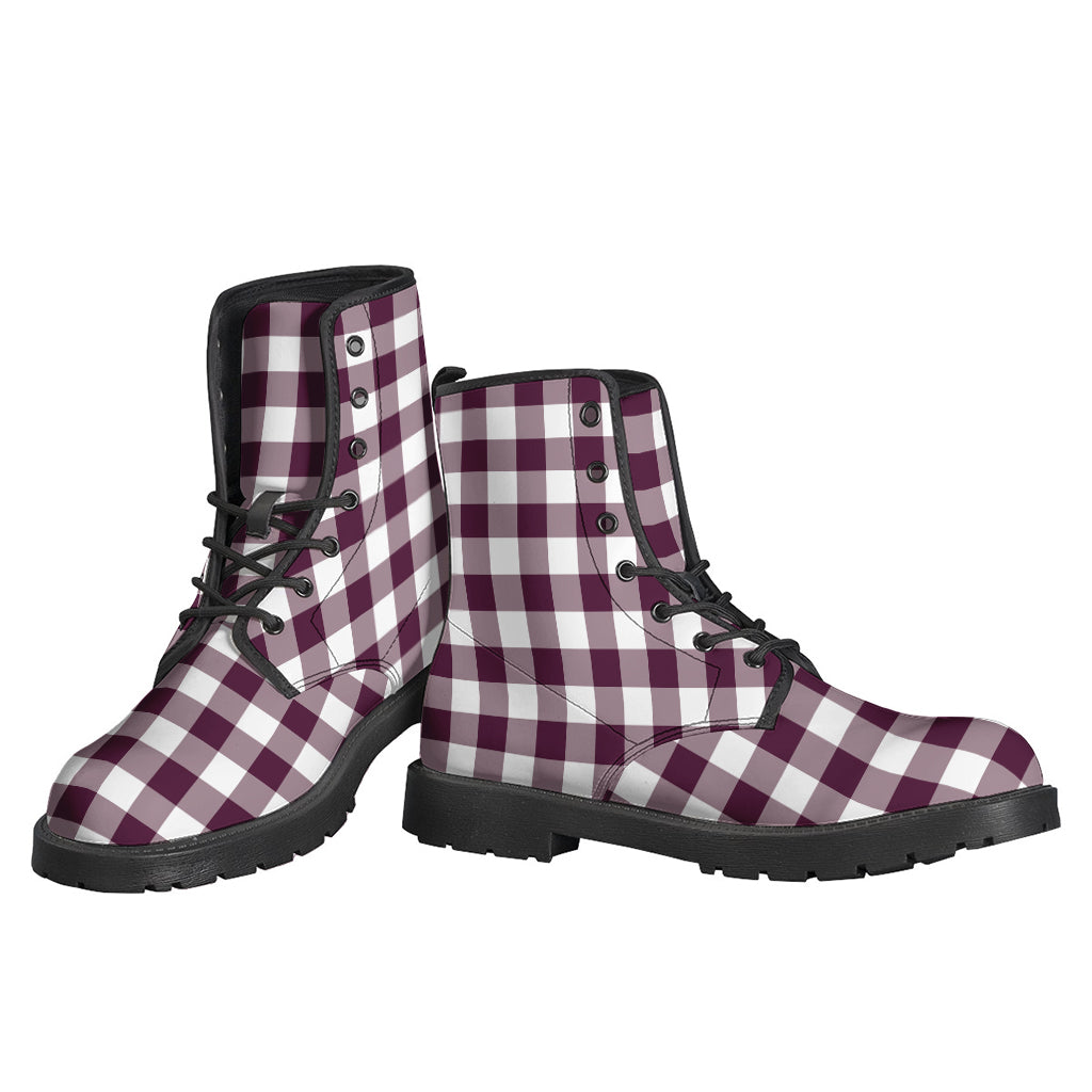 Burgundy and White Check Pattern Leather Boots: Embrace Your Inner Hippie - 3