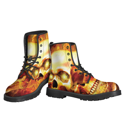 Groovy Skull Print Leather Boots for the Stylish Hippie - 3