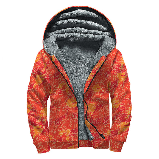 Burning Japanese Flame Pattern Sherpa Lined Zip Up Hoodie: A Hippie's Dream - 1