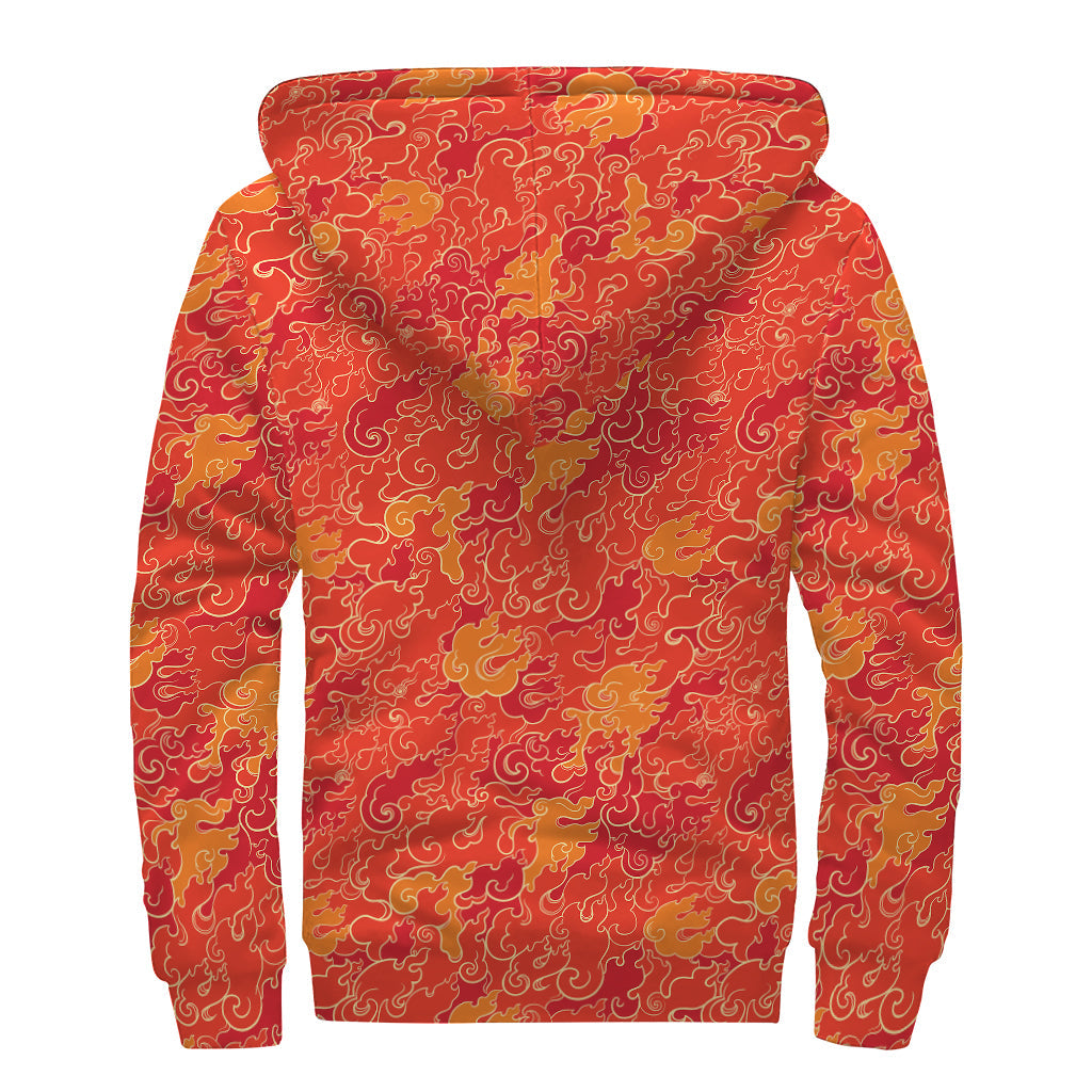 Burning Japanese Flame Pattern Sherpa Lined Zip Up Hoodie: A Hippie's Dream - 2