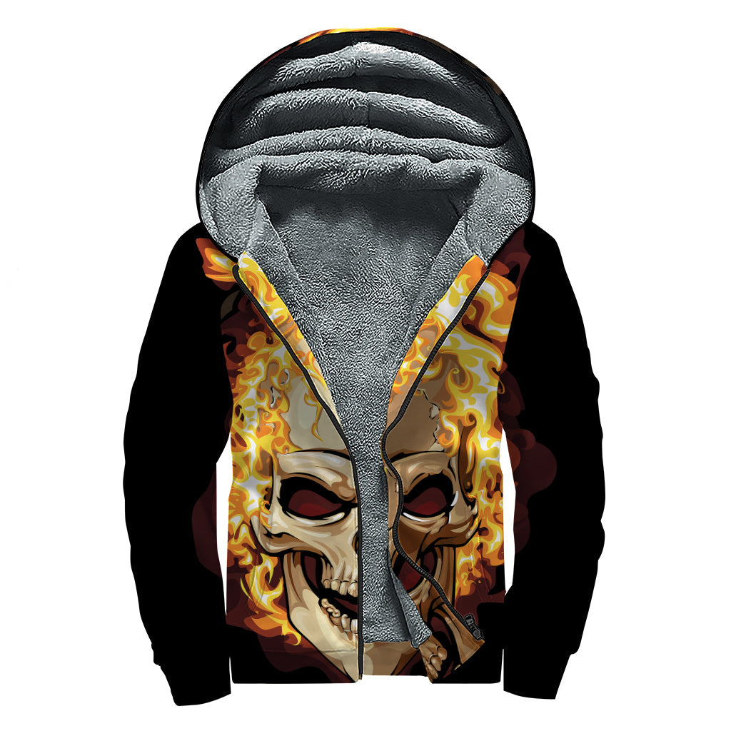 Groovy Skull Print Sherpa Lined Zip Up Hoodie for the Free Spirited Hippie - 1