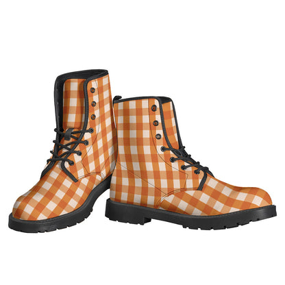 Groovy Check Print Leather Boots for Free-Spirited Hippies - 3