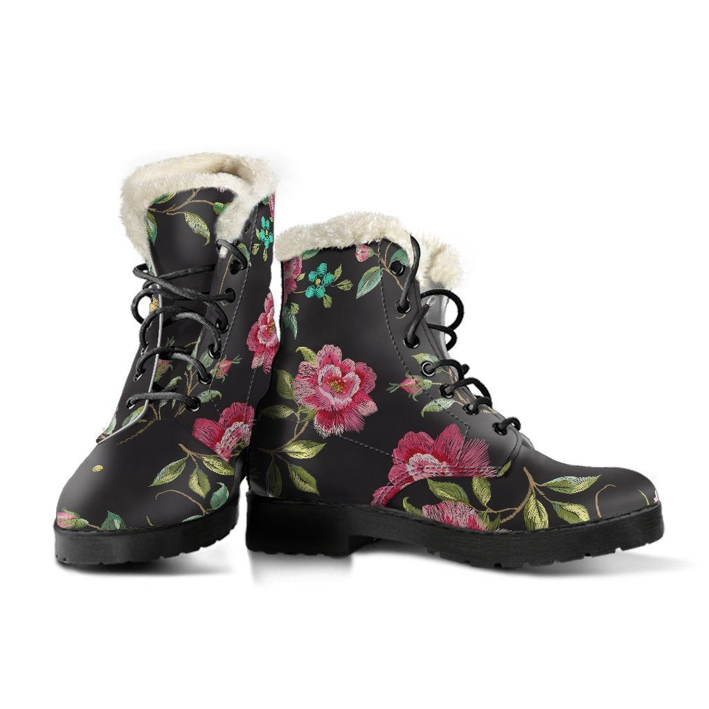 Groovy Butterfly and Flower Pattern Faux Fur Leather Boots for Hippie Souls - 3