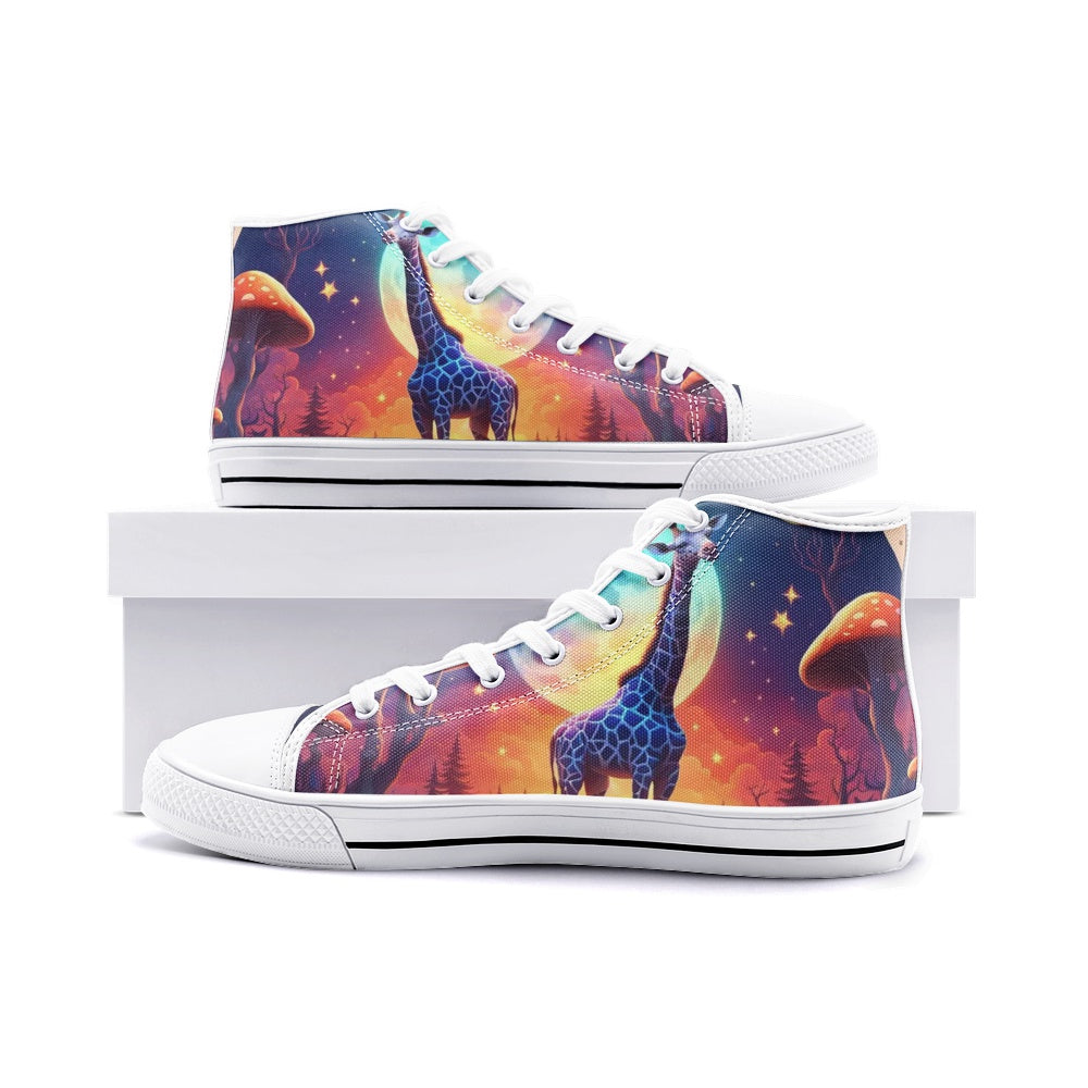 Emerald Blossoms - Fantasy Super Moon, Wild Giraffe Unisex High Top Canvas Shoes For Hippies