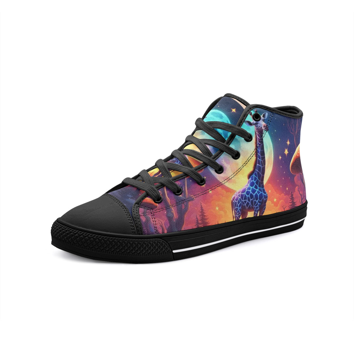 Emerald Blossoms - Fantasy Super Moon, Wild Giraffe Unisex High Top Canvas Shoes For Hippies