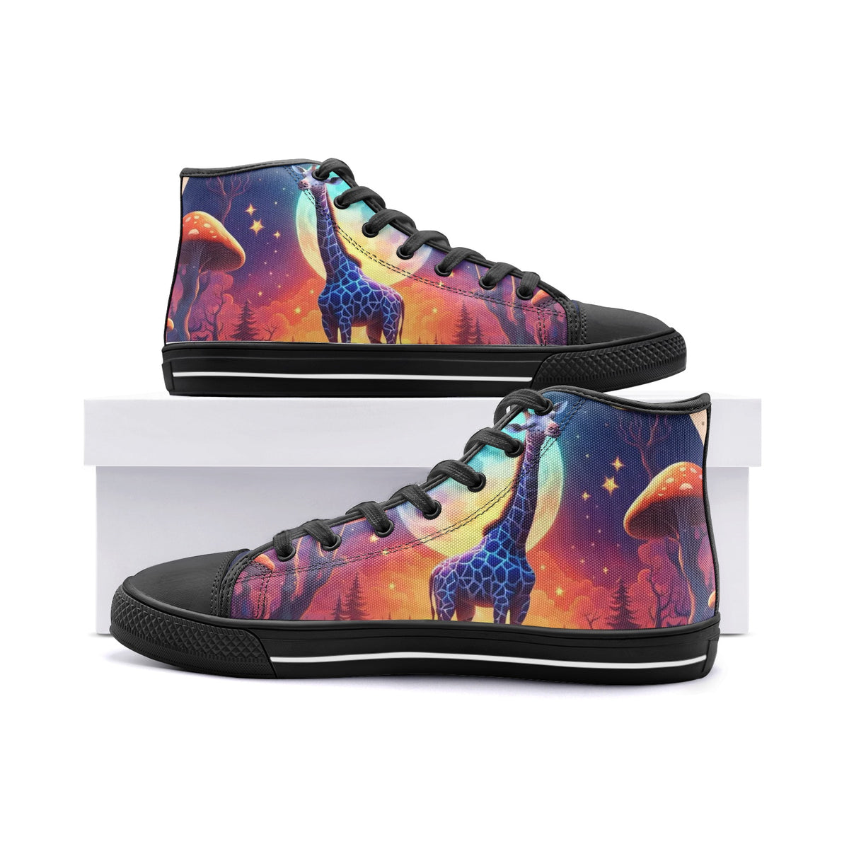 Emerald Blossoms - Fantasy Super Moon, Wild Giraffe Unisex High Top Canvas Shoes For Hippies