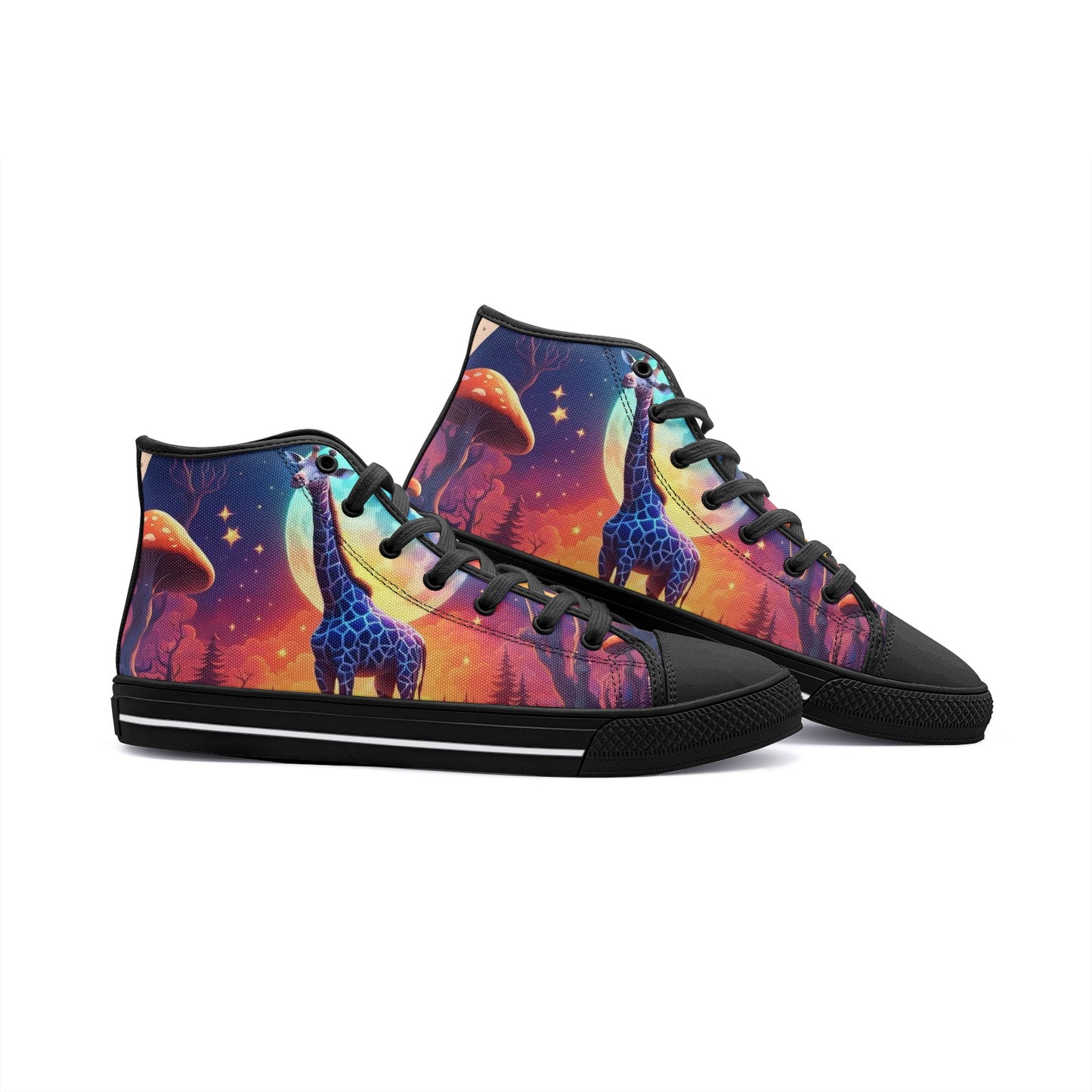 Emerald Blossoms - Fantasy Super Moon, Wild Giraffe Unisex High Top Canvas Shoes For Hippies