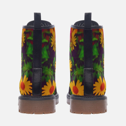 Emerald Blossoms - Yellow Daisy Flowers on Leather Lightweight Boots for Hippies