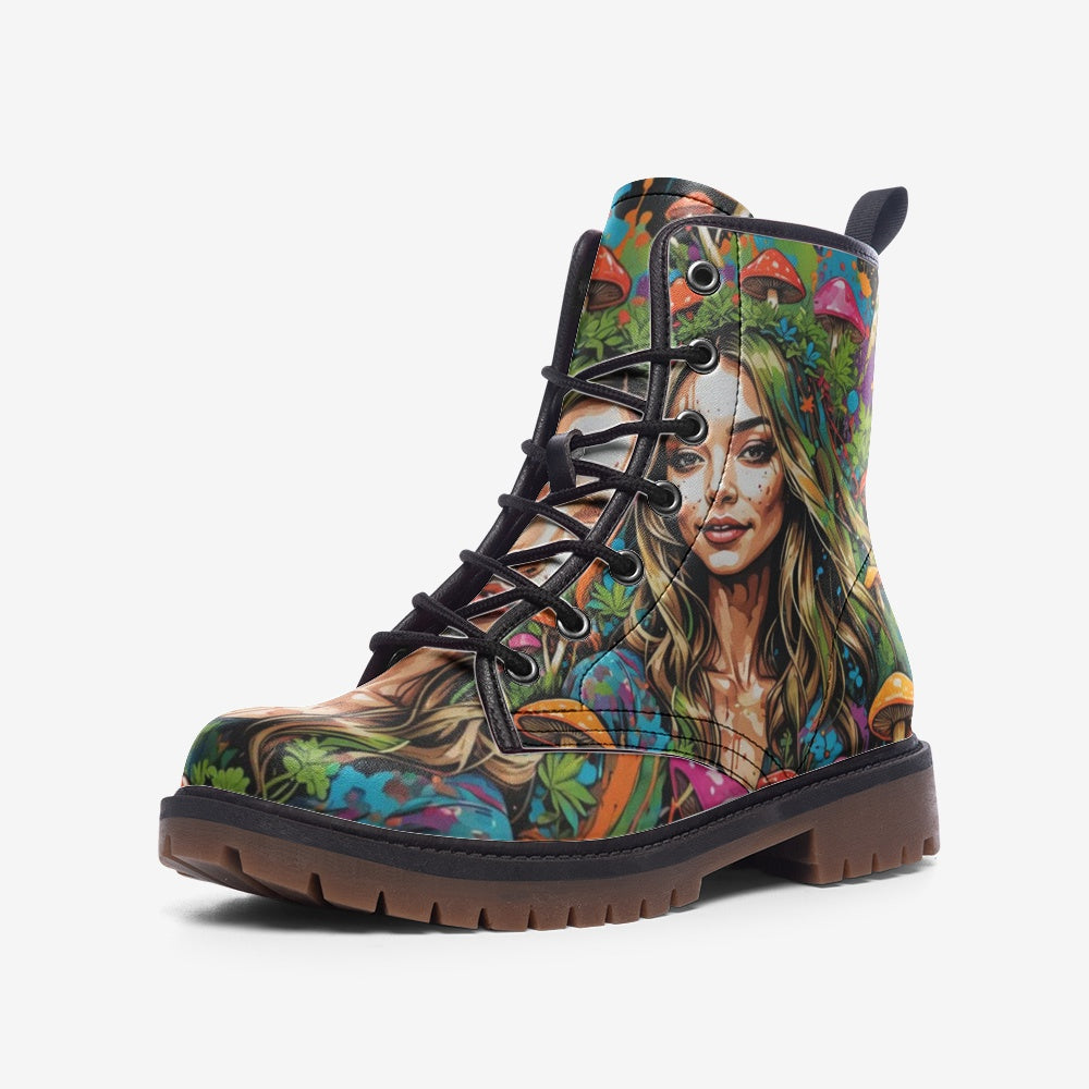 Emerald Blossoms - Nature Mother Art Casual Leather Lightweight Boots for Hippies