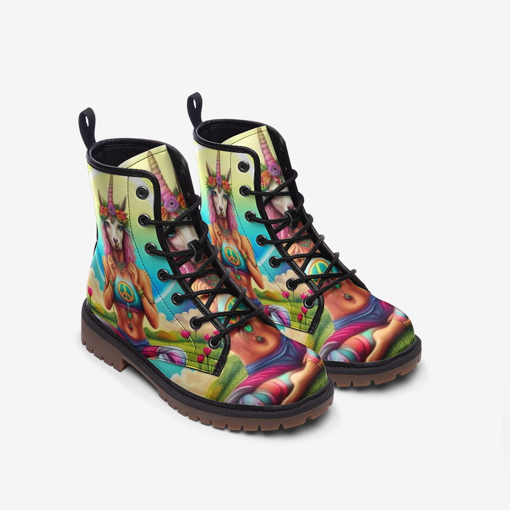 Emerald Blossoms - Unicorn Girl on Leather Lightweight Boots for Hippies