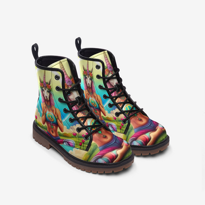 Emerald Blossoms - Unicorn Girl on Leather Lightweight Boots for Hippies