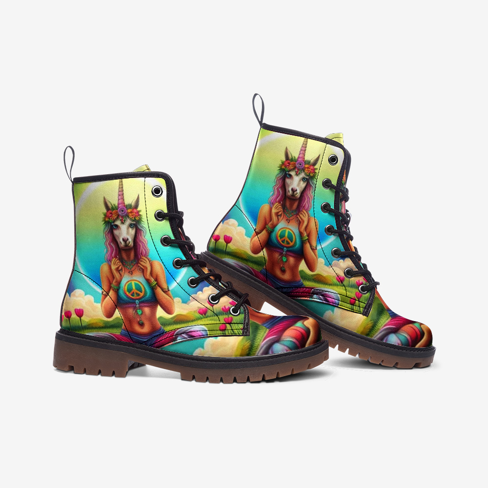 Emerald Blossoms - Unicorn Girl on Leather Lightweight Boots for Hippies