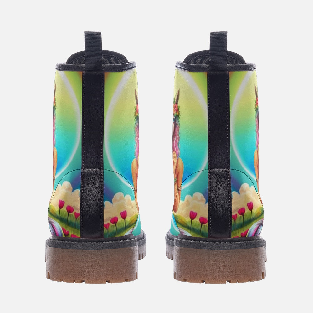 Emerald Blossoms - Unicorn Girl on Leather Lightweight Boots for Hippies