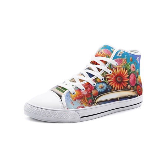 Emerald Blossoms - Flower Garden, Ride Along Nature Unisex High Top Canvas Shoes Boots For Hippies