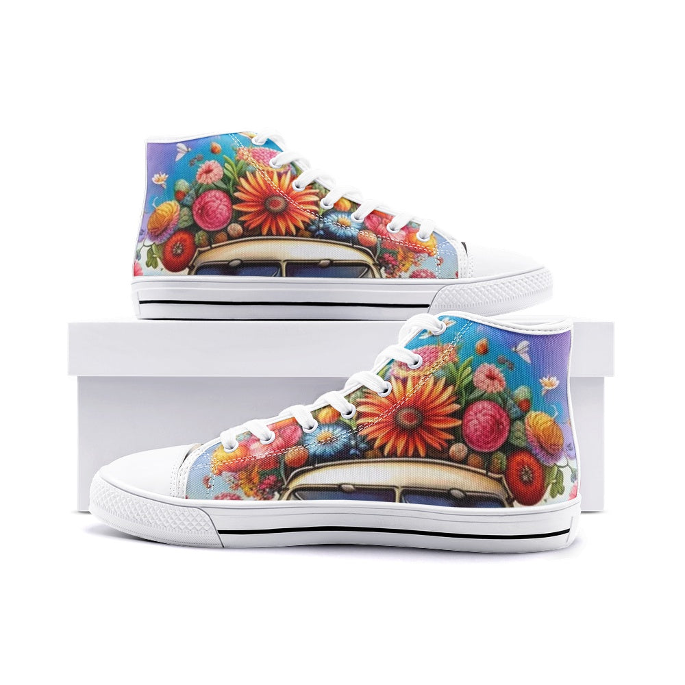 Emerald Blossoms - Flower Garden, Ride Along Nature Unisex High Top Canvas Shoes Boots For Hippies