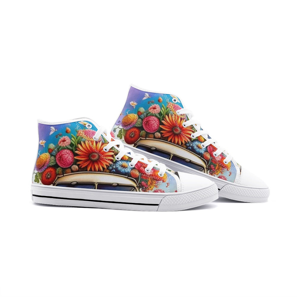 Emerald Blossoms - Flower Garden, Ride Along Nature Unisex High Top Canvas Shoes Boots For Hippies