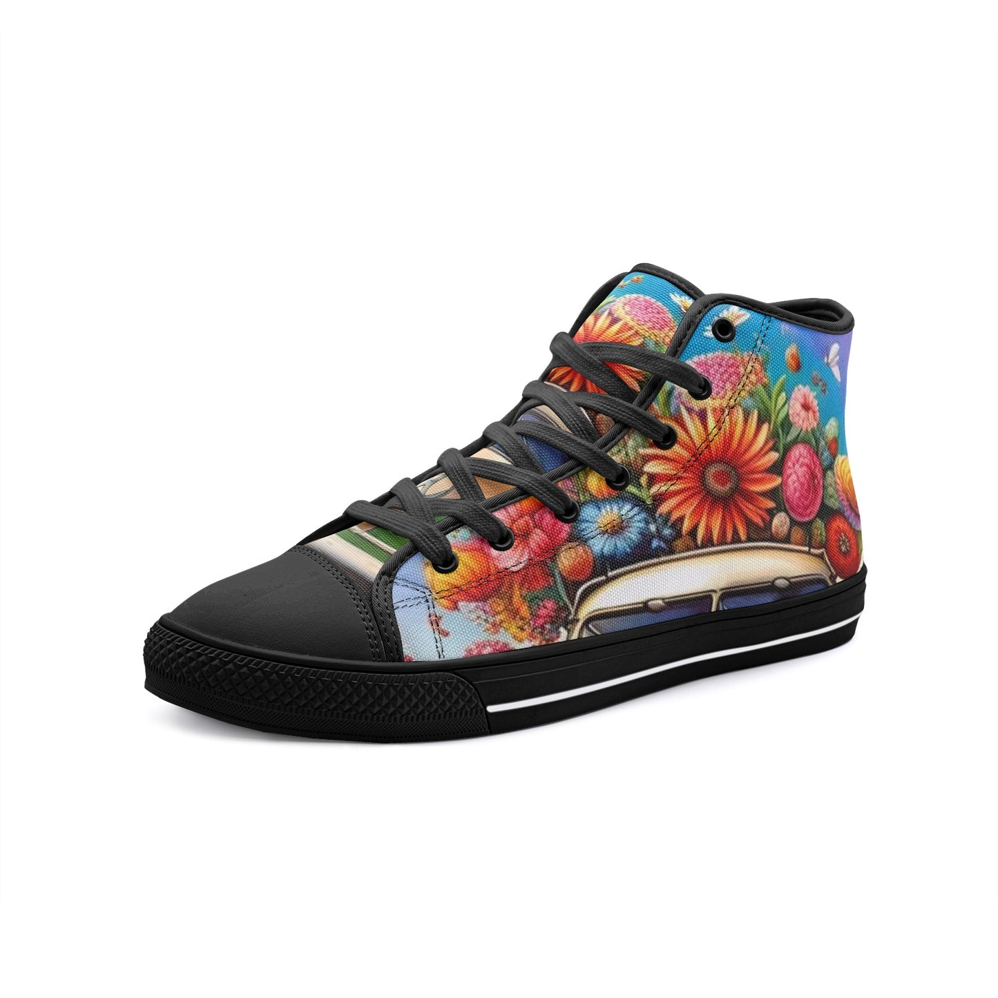 Emerald Blossoms - Flower Garden, Ride Along Nature Unisex High Top Canvas Shoes Boots For Hippies