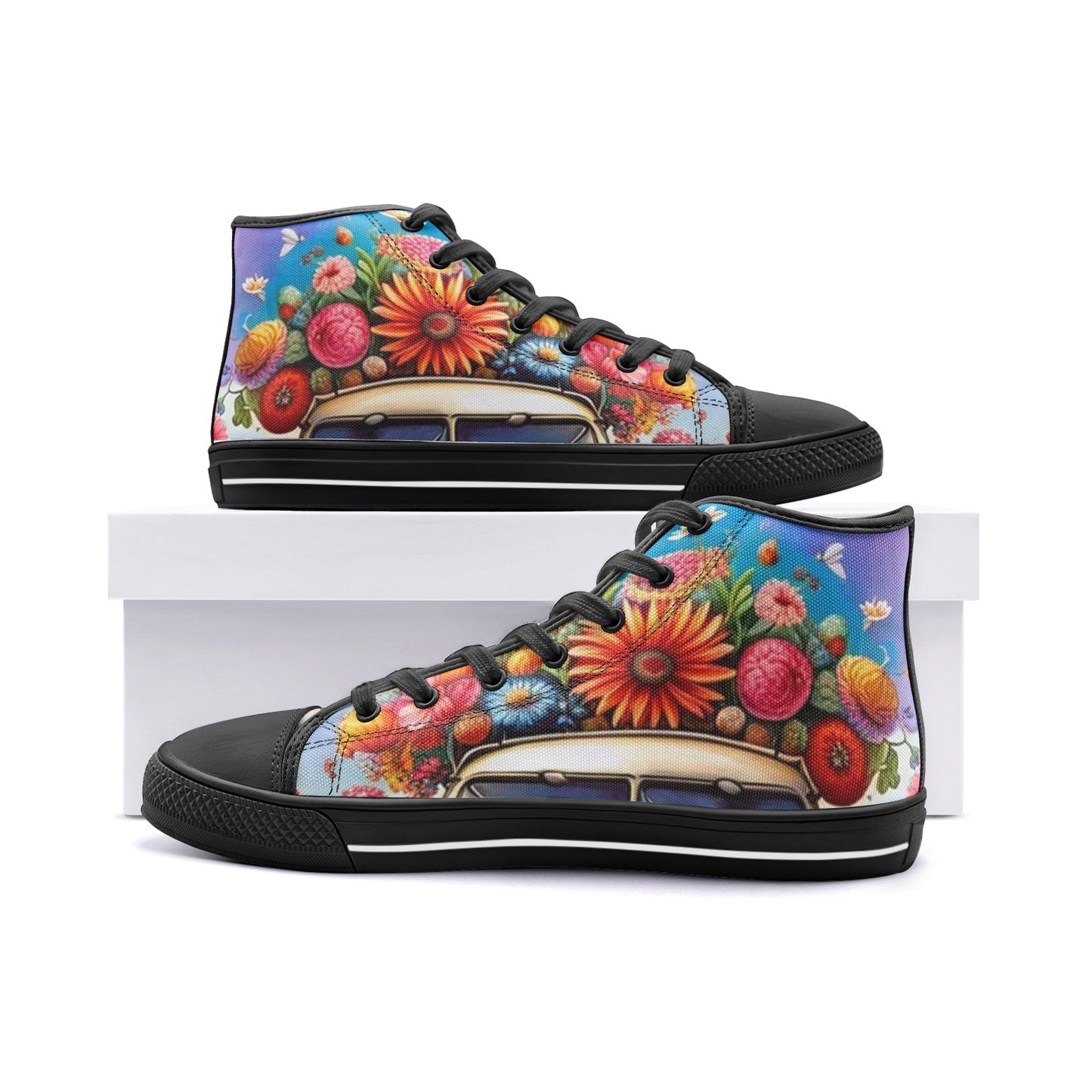 Emerald Blossoms - Flower Garden, Ride Along Nature Unisex High Top Canvas Shoes Boots For Hippies