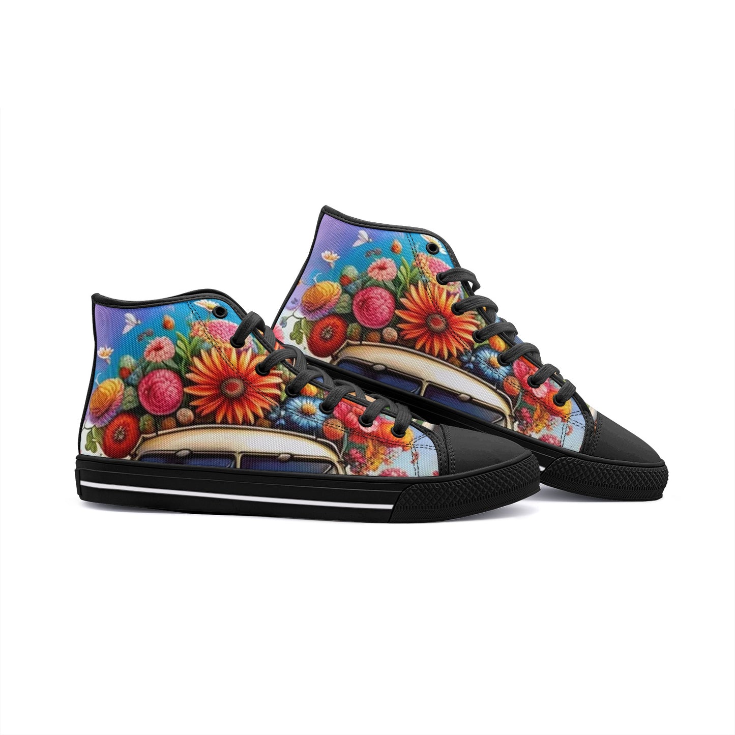 Emerald Blossoms - Flower Garden, Ride Along Nature Unisex High Top Canvas Shoes Boots For Hippies