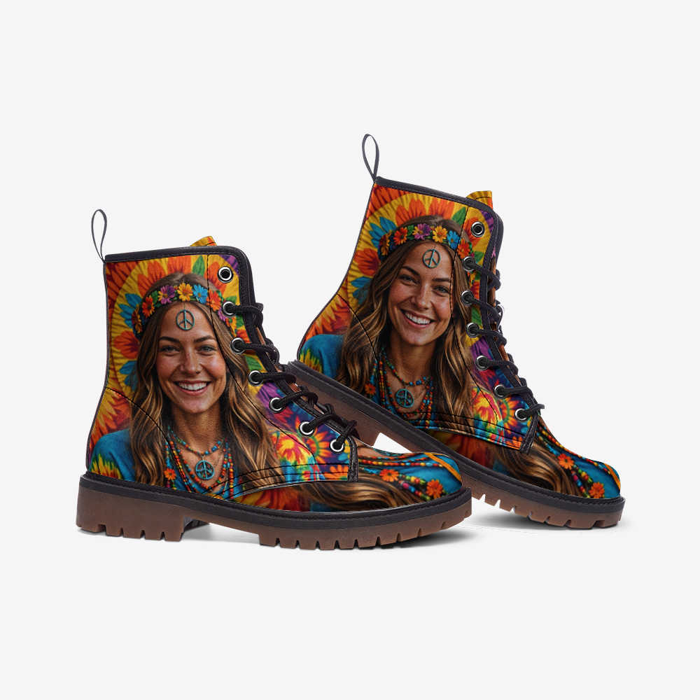 Emerald Blossoms - Stay Wild Flower Girl Casual Leather Lightweight Boots For Hippies