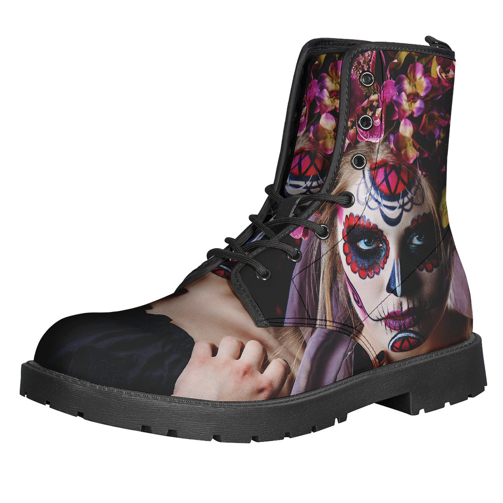 Step Up Your Hippie Game with Calavera Girl Day of the Dead Leather Boots - 1