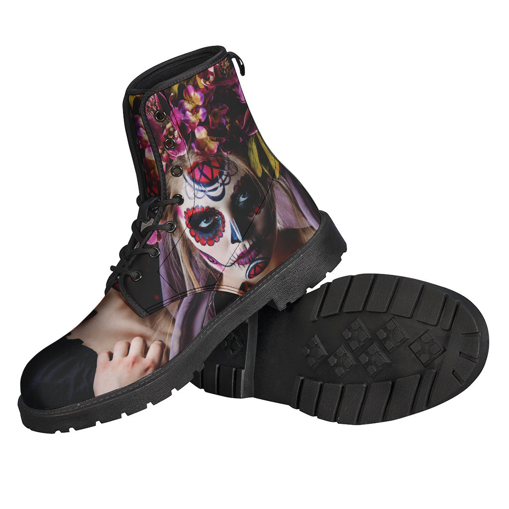 Step Up Your Hippie Game with Calavera Girl Day of the Dead Leather Boots - 2