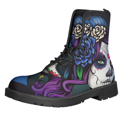 Step into the Bohemian Vibe: Calavera Girl Dia de los Muertos Leather Lightweight Boots - 1