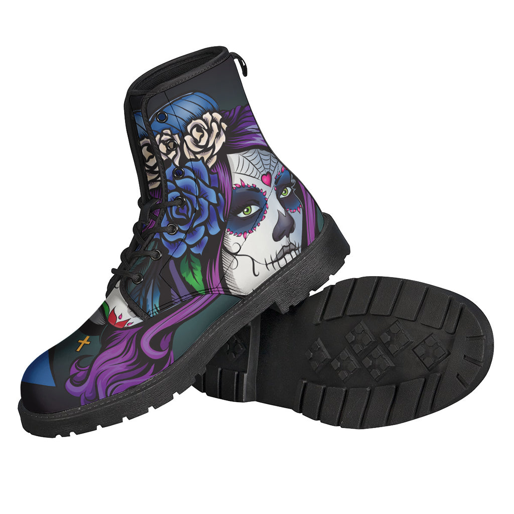 Step into the Bohemian Vibe: Calavera Girl Dia de los Muertos Leather Lightweight Boots - 2