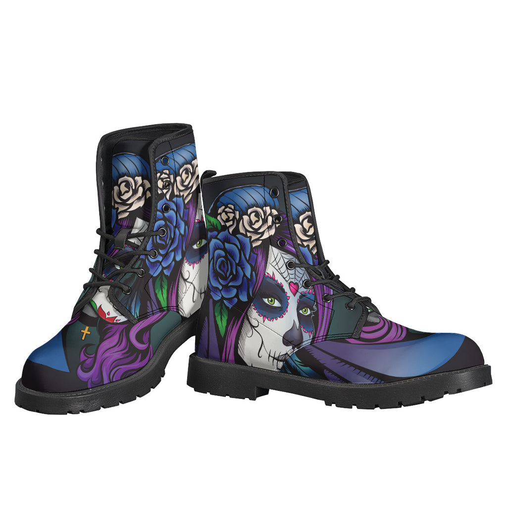 Step into the Bohemian Vibe: Calavera Girl Dia de los Muertos Leather Lightweight Boots - 3