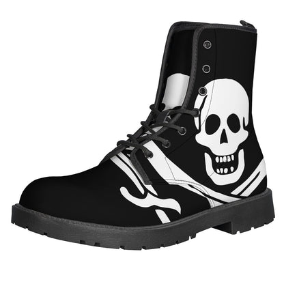 Calico Jack Pirate Flag Print Leather Lightweight Boots - Perfect for Hippies! - 1