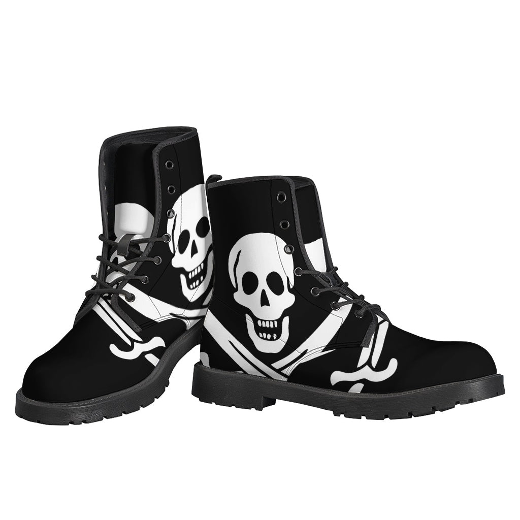 Calico Jack Pirate Flag Print Leather Lightweight Boots - Perfect for Hippies! - 3