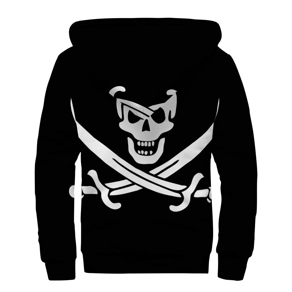 Calico Jack Pirate Flag Print Hippie Sherpa Lined Zip Up Hoodie - 2