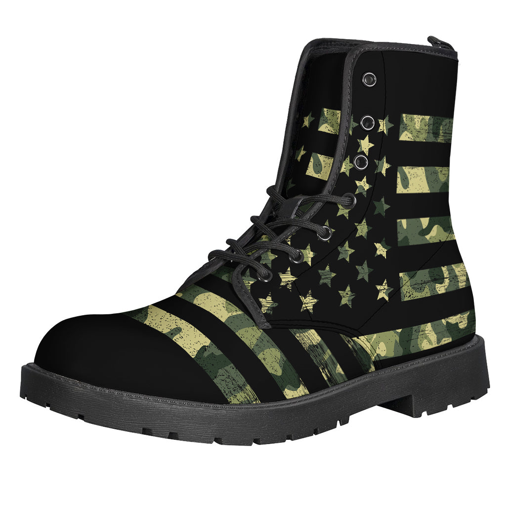 Cool Camo American Flag Leather Boots for the Free-Spirited Hippie - 1