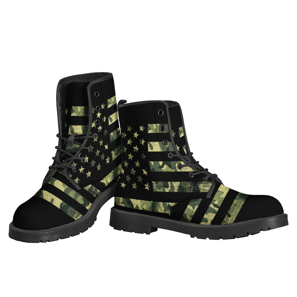 Cool Camo American Flag Leather Boots for the Free-Spirited Hippie - 3