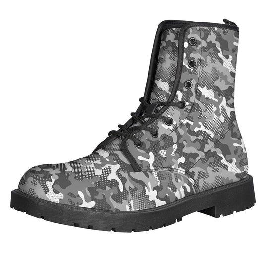 Groovy Camouflage Dazzle Pattern Leather Boots for the Free-Spirited Hippie - 1