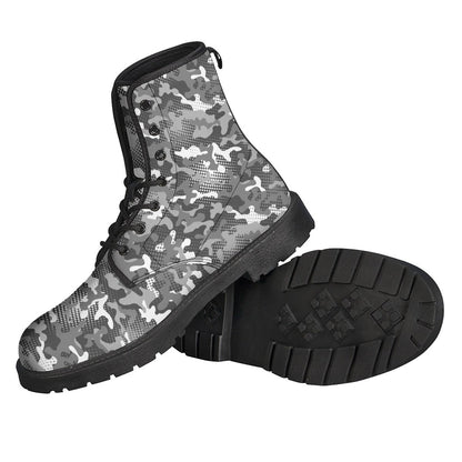 Groovy Camouflage Dazzle Pattern Leather Boots for the Free-Spirited Hippie - 2