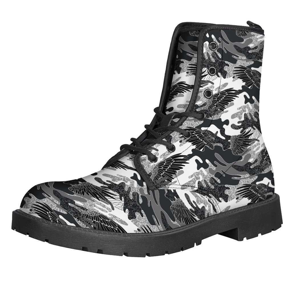 Dazzle in Style with Camouflage Wings Pattern Leather Boots - 1